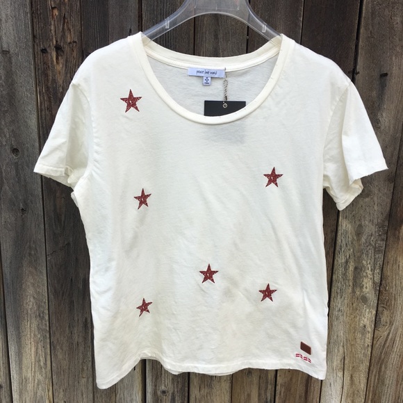 NWT Peace Love World Elvis Star Print Graphic Tee Natural Cream Red M